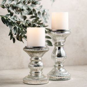 Mercury Glass Pillar Candle Holders