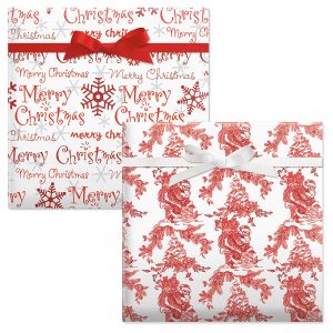 Merry Christmas Script/Toile Santa Jumbo Rolled Gift Wrap