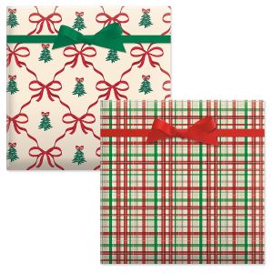 Christmas Plaid/Holiday Bows Jumbo Rolled Gift Wrap