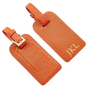 Orange Leather Personalized Luggage Tag