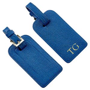 Royal Blue Leather Personalized Luggage Tag