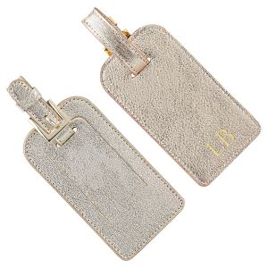 White Gold Leather Personalized Luggage Tag