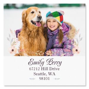 Floral Large Square Personalized Photo Address Label
