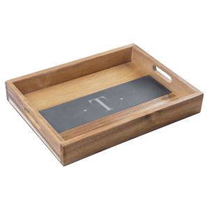 Personalized Acacia and Slate Serving Tray - Initial