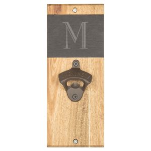 Acacia/Slate Wall Mount Bottle Opener Monogram