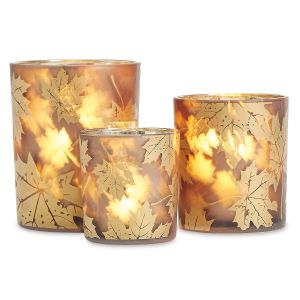 Natural Glow Frosted Leaf Tealight Holders
