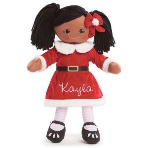 Personalized African American Rag Doll in Santa Dress