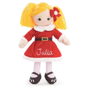 Personalized Blonde Rag Doll in Santa Dress