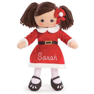 Personalized Hispanic Rag Doll in Santa Dress