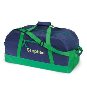 Navy and Green Duffel Bags