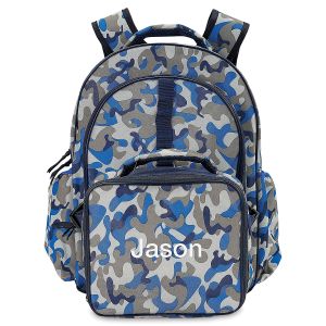 Blue Camo Backpack with Attached Lunch Bag