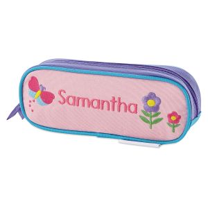 Butterfly and Flowers Embroidered Pencil Case