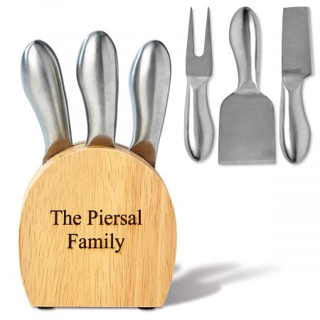Engraved Wooden Cheese Block and Utensils
