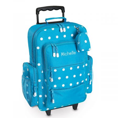 Turquoise Polka-Dot Rolling Luggage