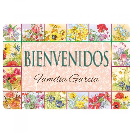 Floral Bienvenidos Personalized Welcome Doormat