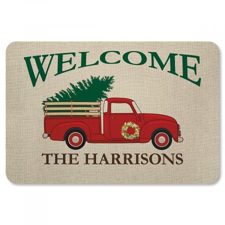 Red Truck Personalized Christmas Doormat