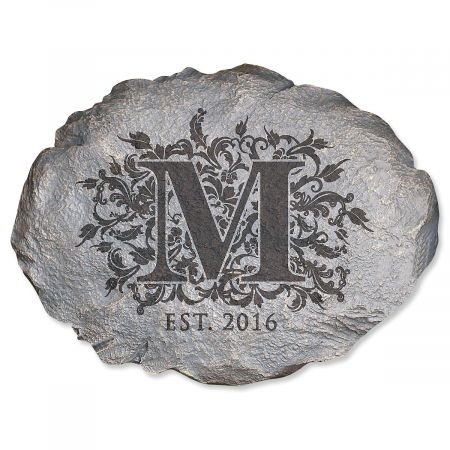 Floral Initial Personalized Garden Stone