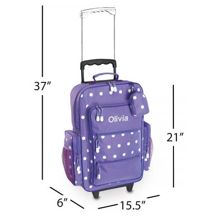 purple rolling suitcase