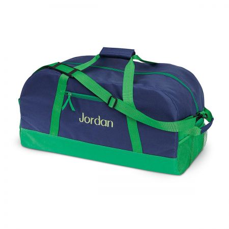 Navy and Green Duffel Bags