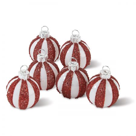 Twos Company Glass Peppermint Twist Ornament Place Card Holders Set of 6
