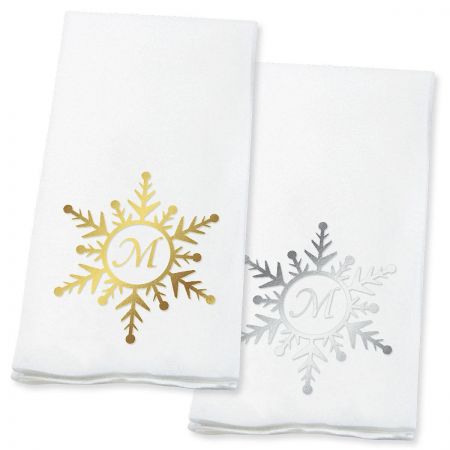Snowflake Initial Foil-Stamped Disposable Hand Towels