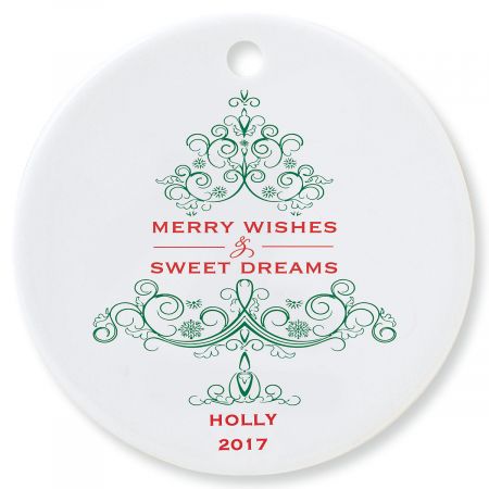 Merry Wishes Round Christmas Personalized Ornaments