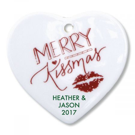 Merry Kissmas Heart Christmas Personalized Ornaments