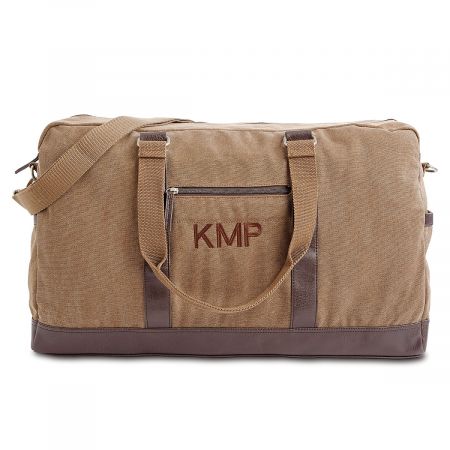 Durable Monogrammed Large Tan Canvas Duffel