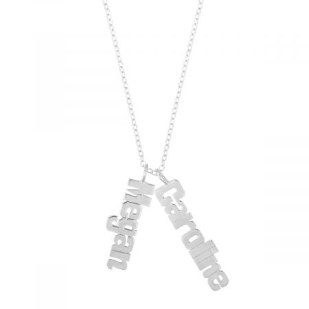 Personalized Silver Vertical Name Plate Necklace with Chain