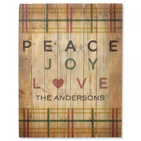Peace Joy Love Plaid Personalized Plaque