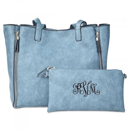 Blue Carry-All Bag with Matching Personalized Crossbody Purse