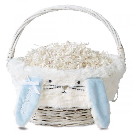 Blue Furry Bunny Wicker Basket