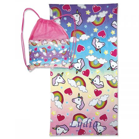 Personalized Unicorn Towel with Drawstring Bag