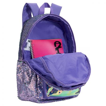 purple holographic backpack