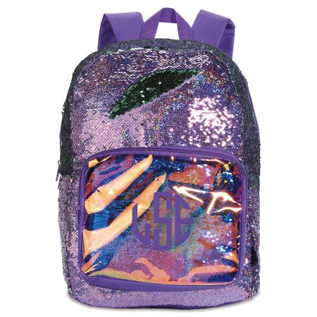 purple holographic backpack