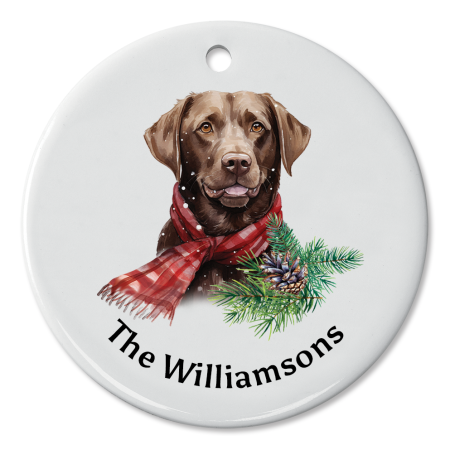 Labrador Greetings Personalized Ornament - Chocolate Lab | Lillian