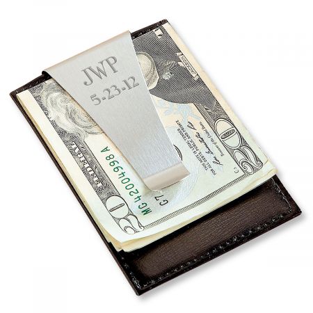 Leather Personalized Money Clip and Card Holder