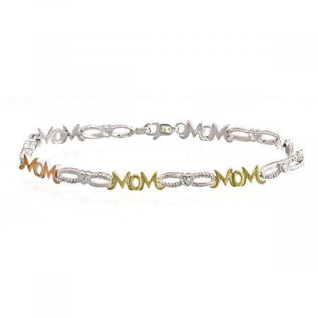 Mom Diamond Accent Open Link Heart Bracelet