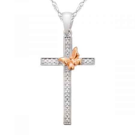 Diamond Accent Cross/Butterfly Pendant with 18" Chain