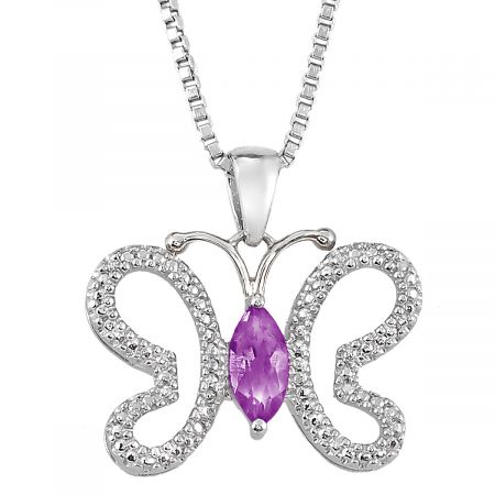 Diamond & Marquise Birthstone Butterfly Pendant