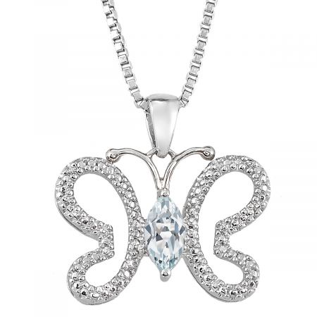 Diamond & Marquise Birthstone Butterfly Pendant
