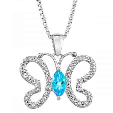 Diamond & Marquise Birthstone Butterfly Pendant