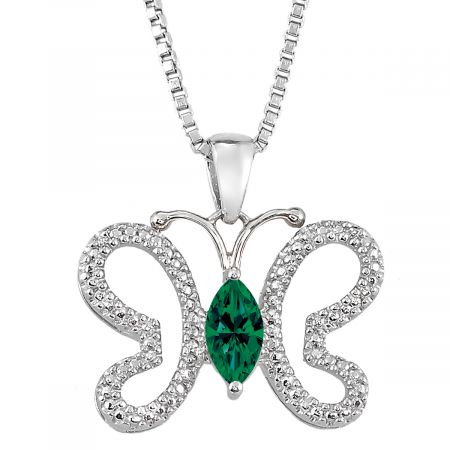 Diamond & Marquise Birthstone Butterfly Pendant