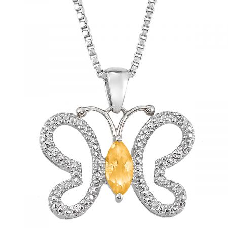 Diamond & Marquise Birthstone Butterfly Pendant