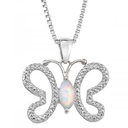 Diamond & Marquise Birthstone Butterfly Pendant