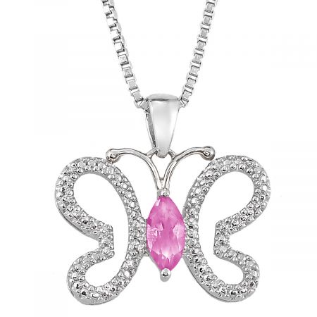 Diamond & Marquise Birthstone Butterfly Pendant