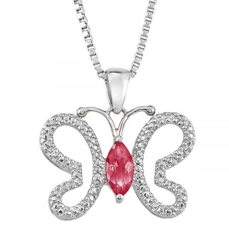 Diamond & Marquise Birthstone Butterfly Pendant