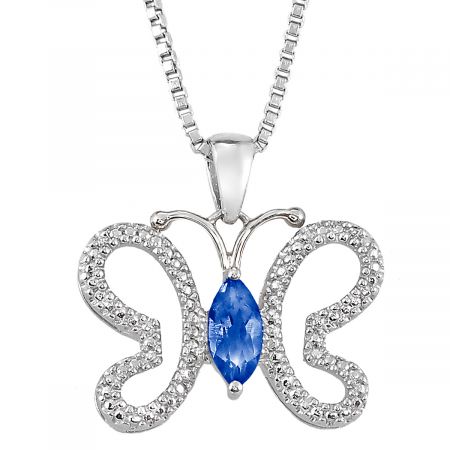 Diamond & Marquise Birthstone Butterfly Pendant