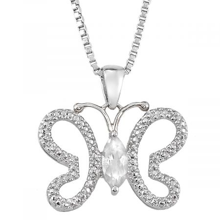 Diamond & Marquise Birthstone Butterfly Pendant
