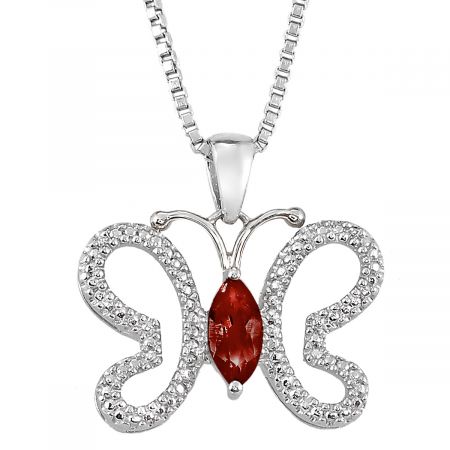 Diamond & Marquise Birthstone Butterfly Pendant